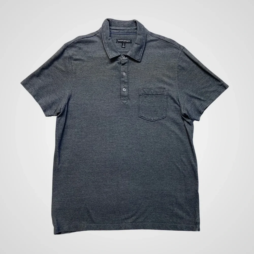 Banana Republic Polo Shirt Mens Large Grey Excellent Birdseye Cotton S/421763-03